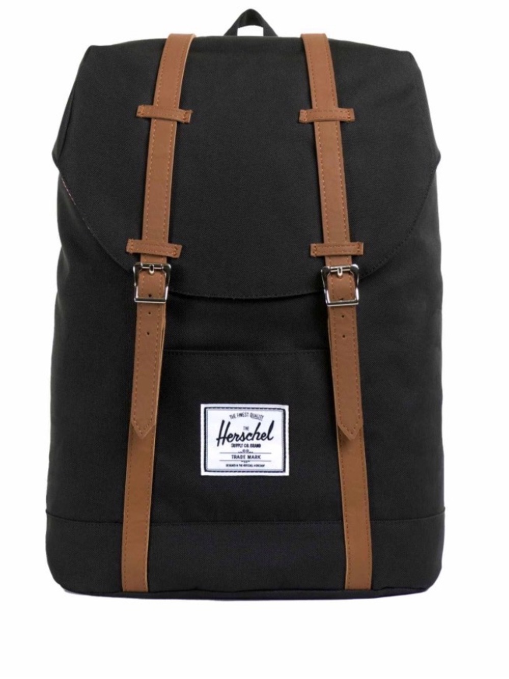 Herschel Supply “Little America” Heritage Black Backpack with Brown Straps